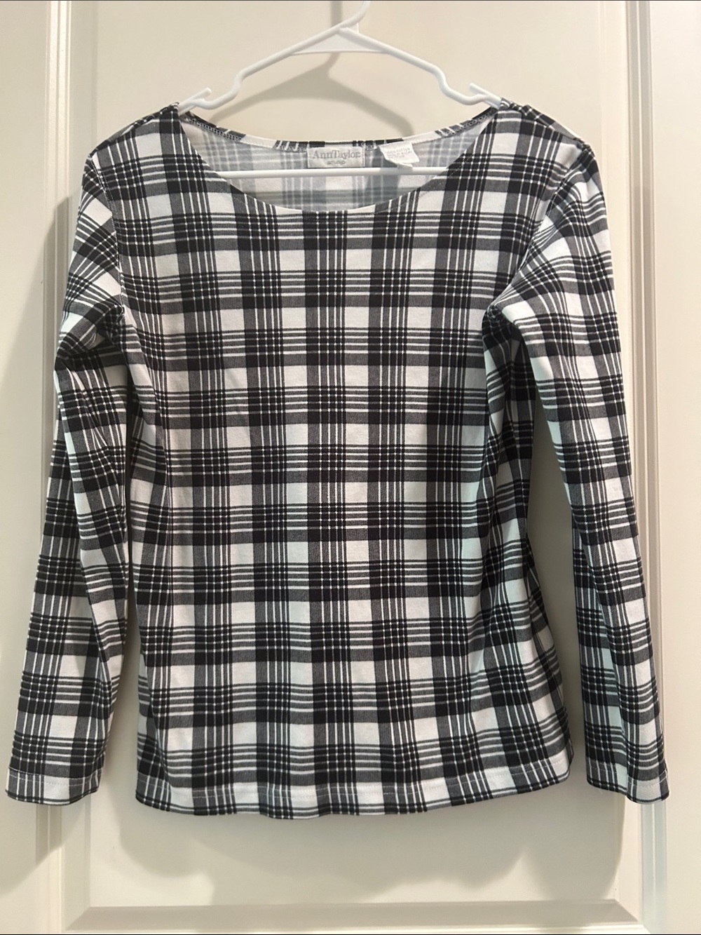 Ann Taylor Studio Vintage Plaid Flannel Long Sleeve with Stretch Top size S